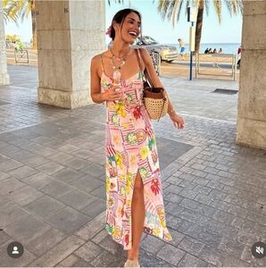 Zara PATCHWORK PRINT LINEN MIDI DRESS